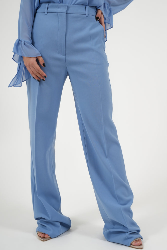 Pantalone gamba dritta in lana vergine azzurro pastello